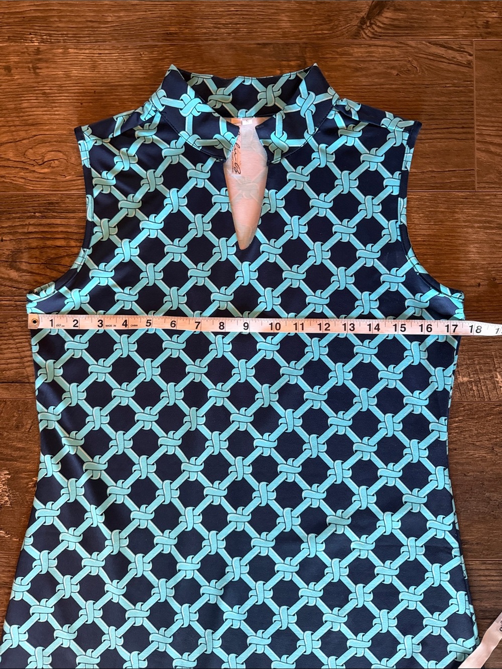 Lulu-B Navy and Teal Sleeveless V-Neck Printed Dress Size Small - Picture 7 of 7